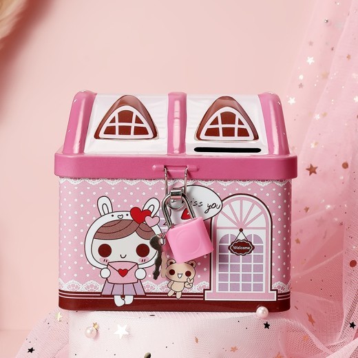 Piggy Bank House Shape Tinplate Piggy Bank