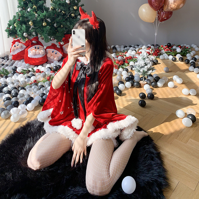 Women's Fashion Casual New Year Print Christmas Bowknot Costume