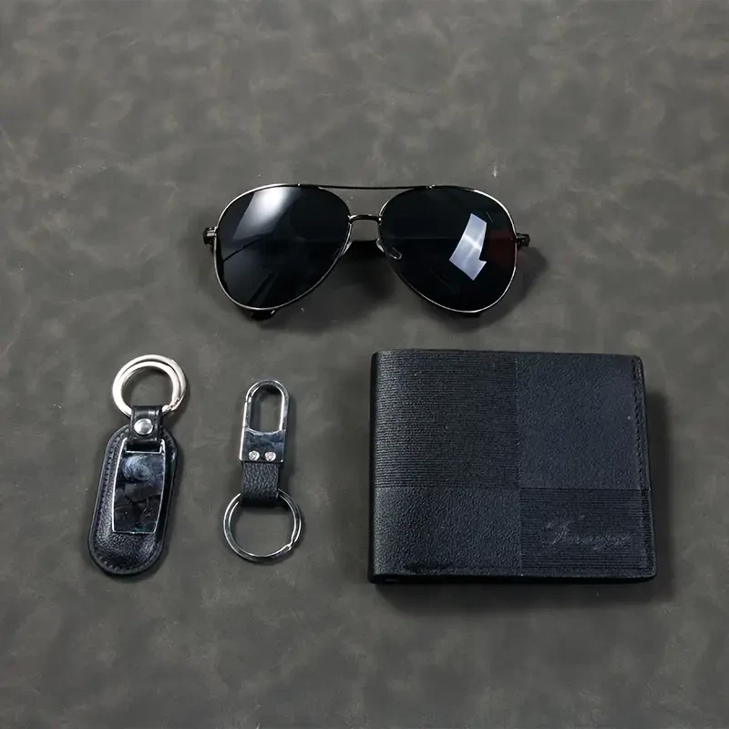 1set Elegant Men'S Gift Set - Customizable Logo Business Gift Box with Faux Leather Wallet, Glasses, Keychain - Ideal for Valentine'S Day