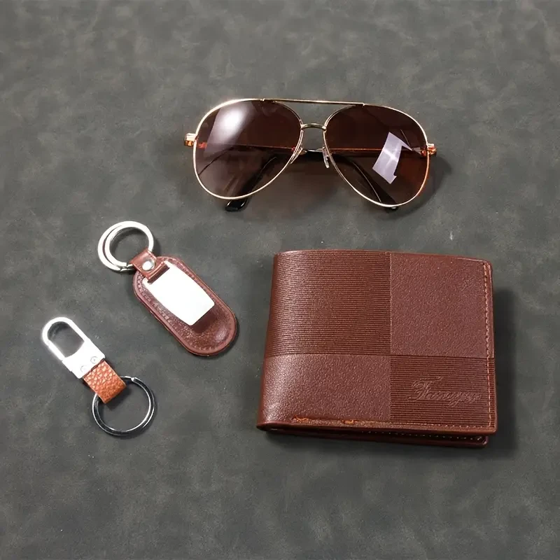 1set Elegant Men'S Gift Set - Customizable Logo Business Gift Box with Faux Leather Wallet, Glasses, Keychain - Ideal for Valentine'S Day