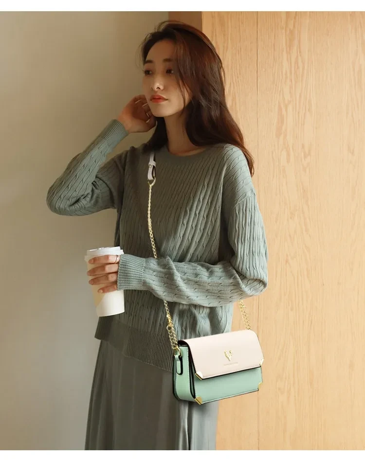 Fashion Color Contrast Deer Head Chain Crossbody Bag