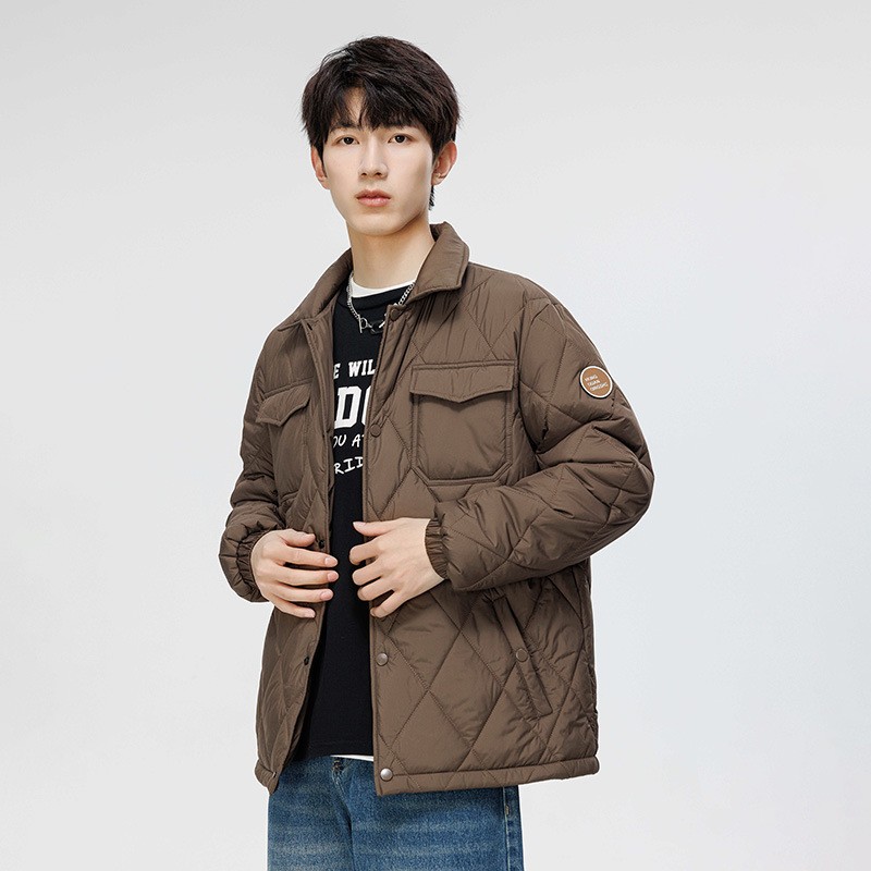 Popular Cotton-padded Coat Men Fashion Brands Solid Color Coat Fashionable Rhombus Plaid Loose Plus Size Cotton Clothes Classic Short Retro Top