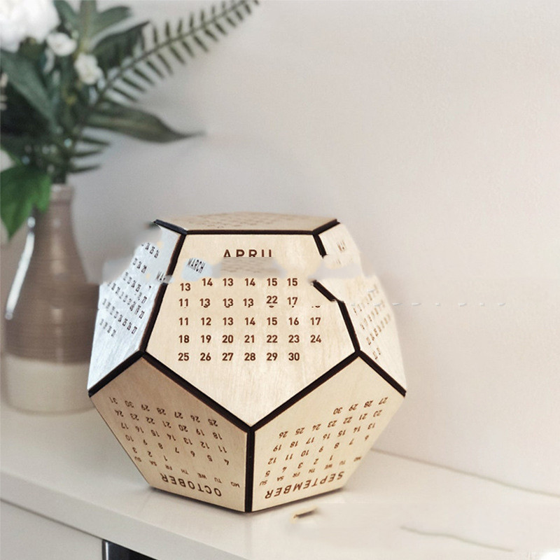 Wooden Calendar Dodecahedron Christmas Gift