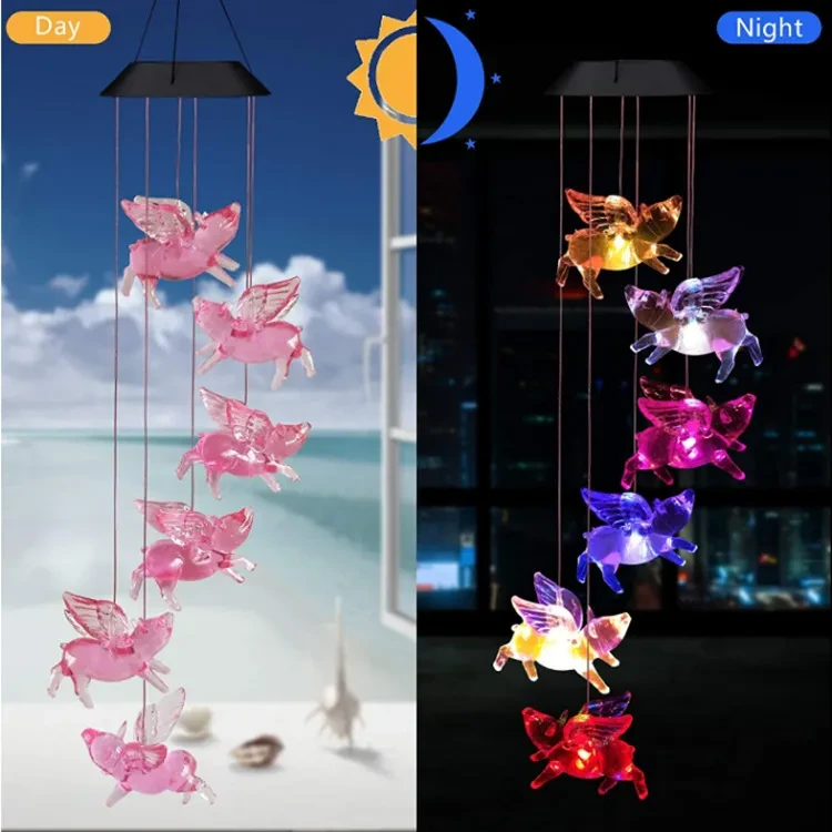 Outdoor Solar Wind Chime Lamp Hummingbird Butterfly Bal