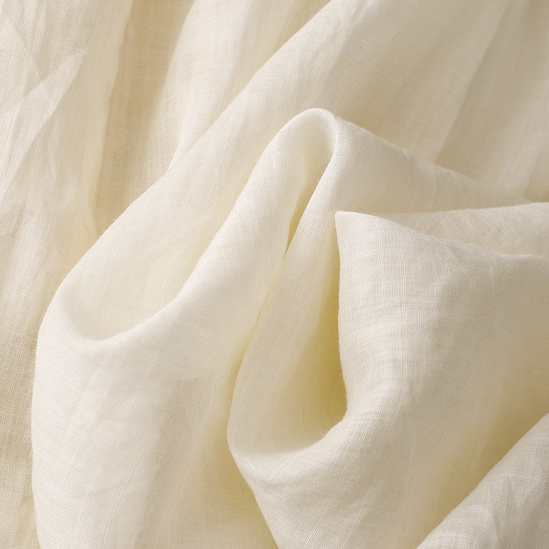 Embroidered Cotton And Linen Solid Color Beige V-neck Dress