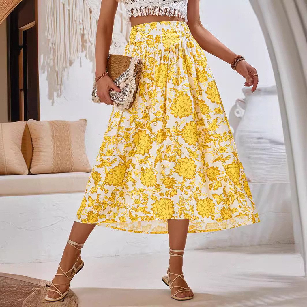 European And American Hot Print Casual Waist Tight Fresh Air Skirt