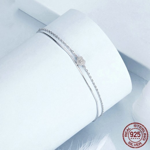 Fashion Double-layer Shining Heart Bracelet Sterling Silver
