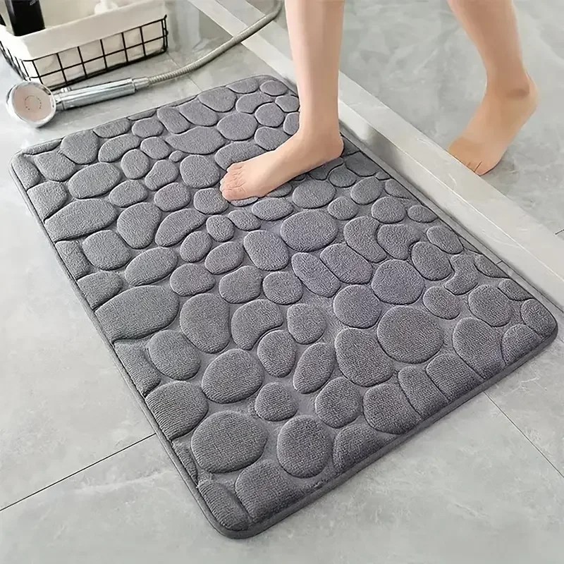 3D Non-Slip Bathroom Mat Cobblestone Embossed Bath Mats