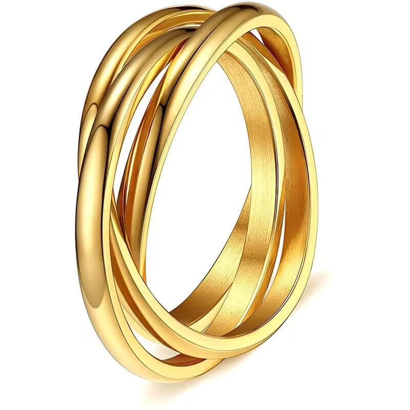 Gold-Plated Stainless Steel Women's Three-Color Three-Ring Interlocking Stacked Couple Ring