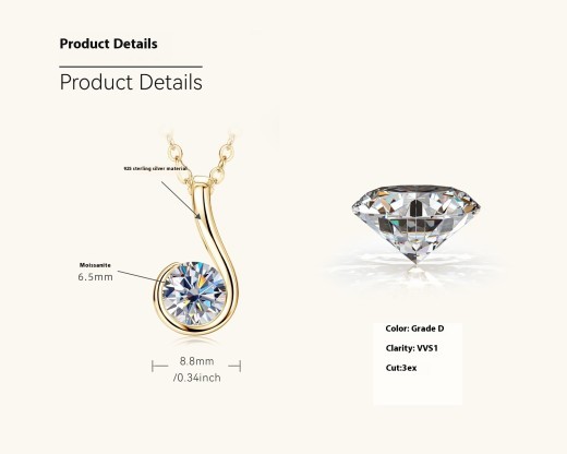 6-word Moissanite Necklace Women's High-grade All-match 925 Silver