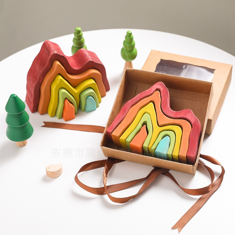 Early Childhood Education Puzzle Toys Wooden Rainbow Building Blocks
