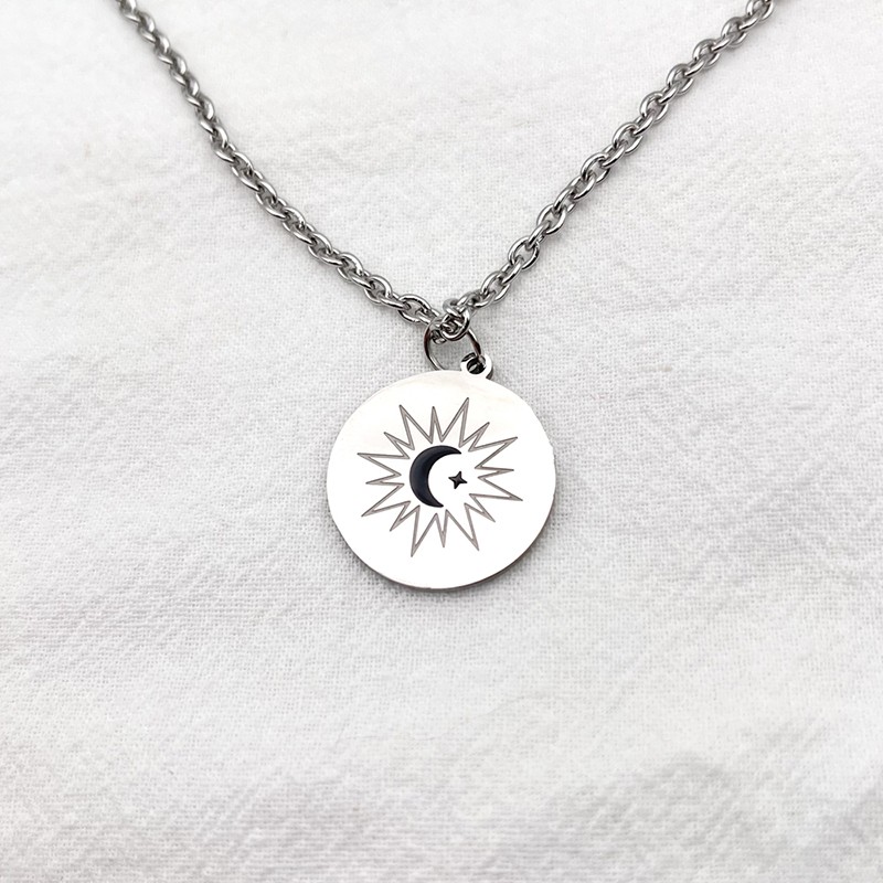 Moon Star Circular Pendant Necklace