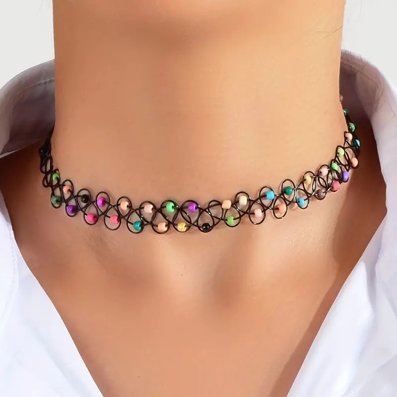 Colorful Rice Beads Elastic Tattoo Choker Necklace