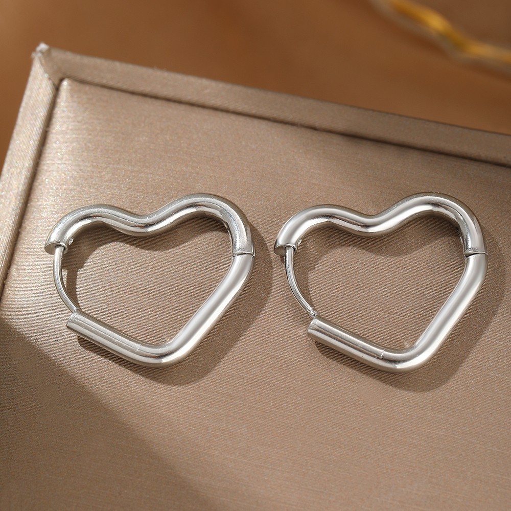 Stainless Steel Heart Hollow Stud Earrings