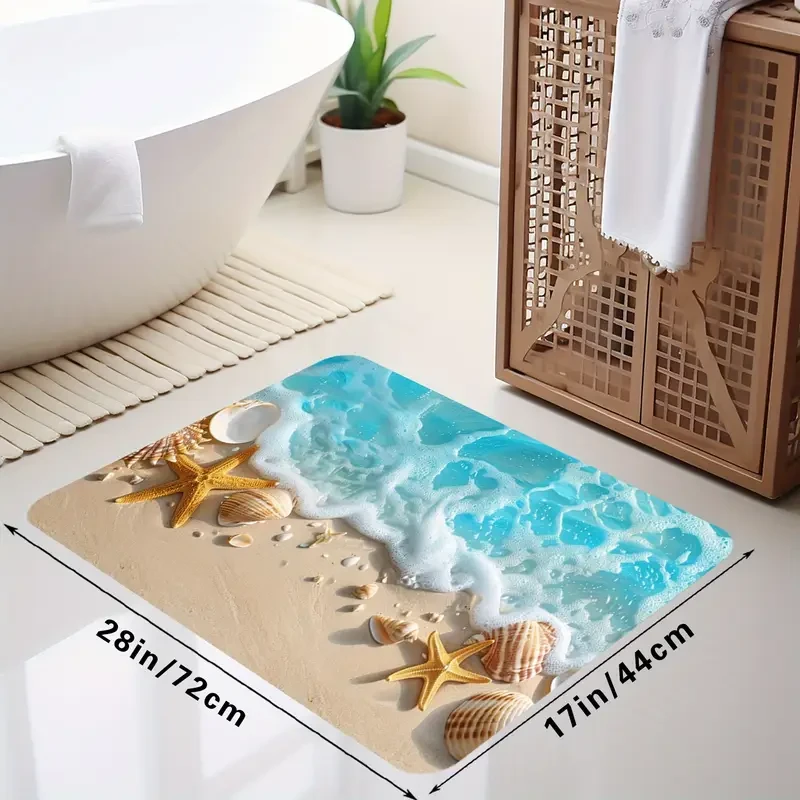 Ocean Coastal Starfish Beach Retro Wood bath rug mat
