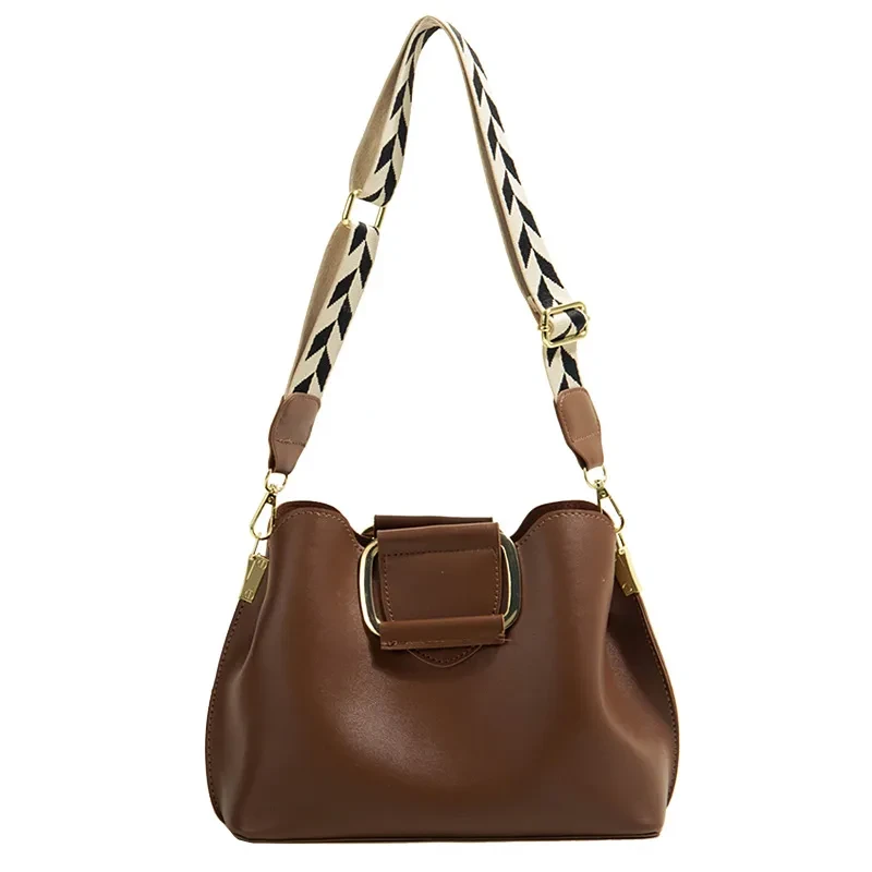 Crossbody Wide Shoulder Strap Portable Bucket Bag