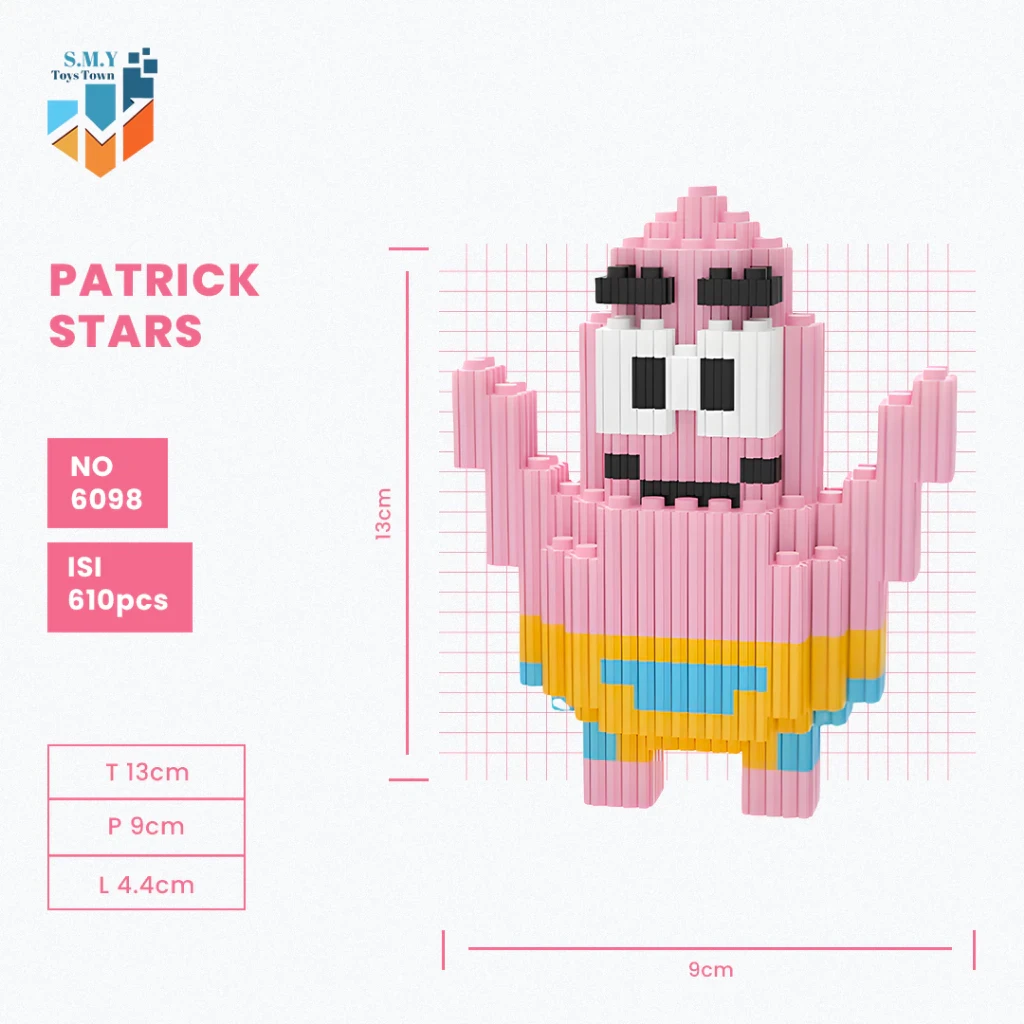 SMY Toystown Nano Blocks Spongebob and Friends 3D Model, Toy Block Stacking, Mini Bricks DIY Construction, Decoration Character