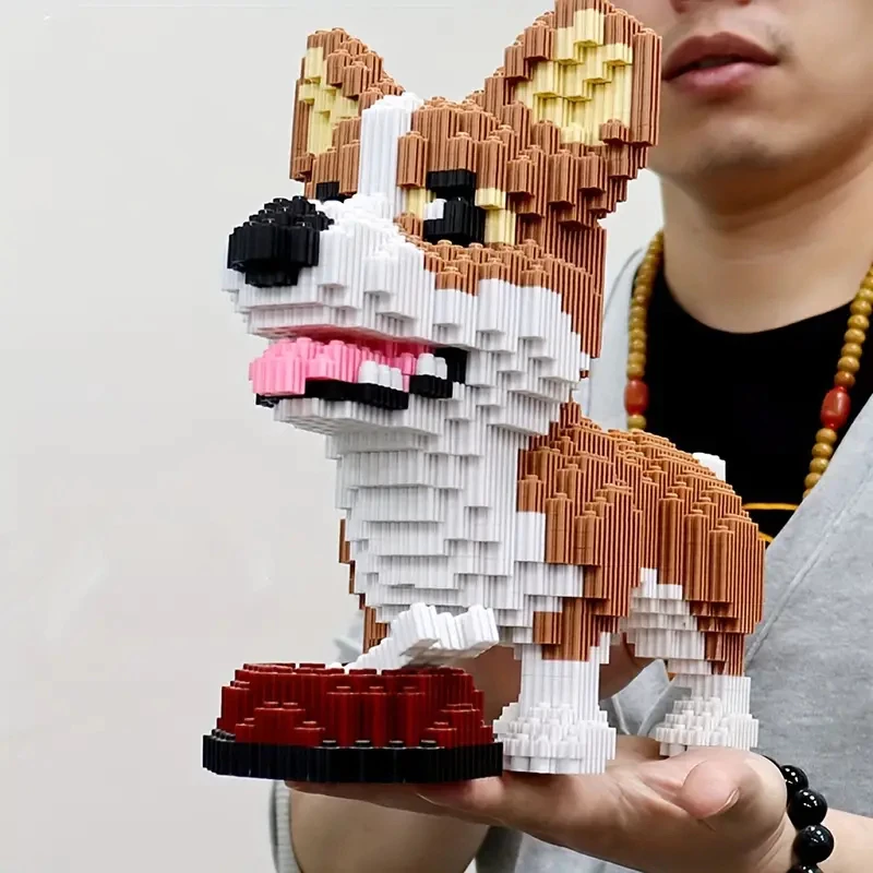 SMY Toystown Nano Blocks Animal Dog Huski Corgi Schnauzer 3D Model, Toy Block Stacking, DIY Construction Bricks