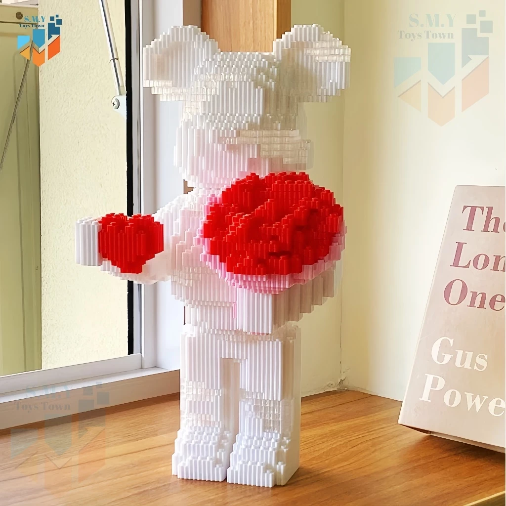 SMY Toystown Nano Blocks White Flower Violent Bear 3D Model, Toys Block Stacking, DIY Construction Block, Animation Character