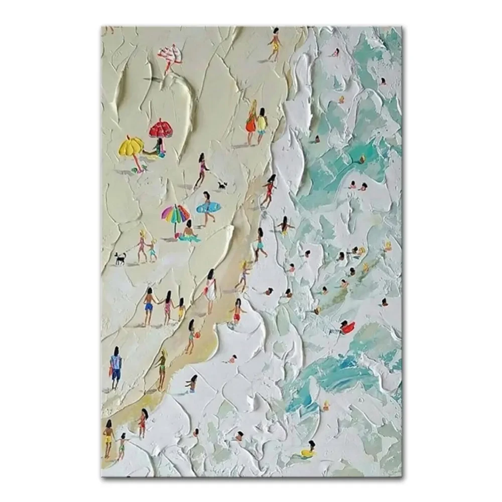 Hand Painted Beach Thick Oil Canvas Painting Wall Art Home Decor