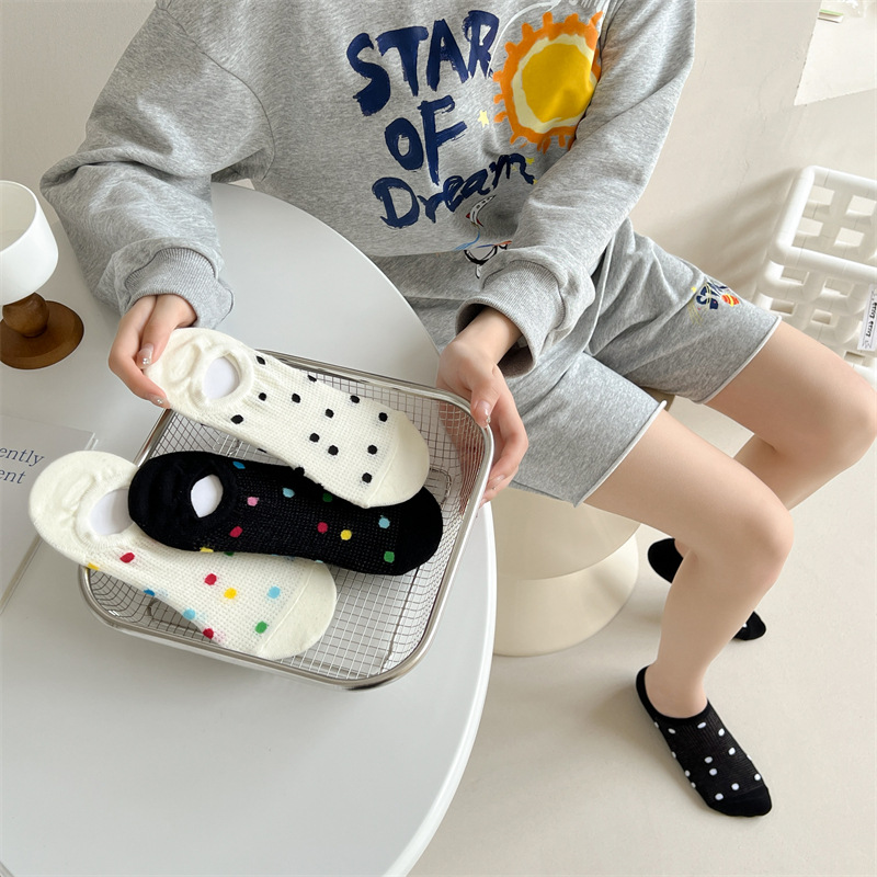 Women's Colored Polka Dot Cotton Low Cut Socks