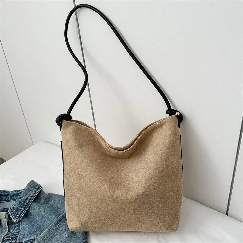 Large Capacity Frosted Suede Fashion Casual Shoulder Underarm Tote Handbag