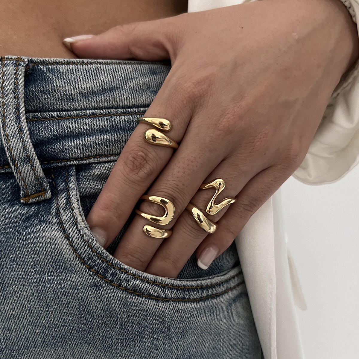 DIEZI One Set Irregular Geometric Rings