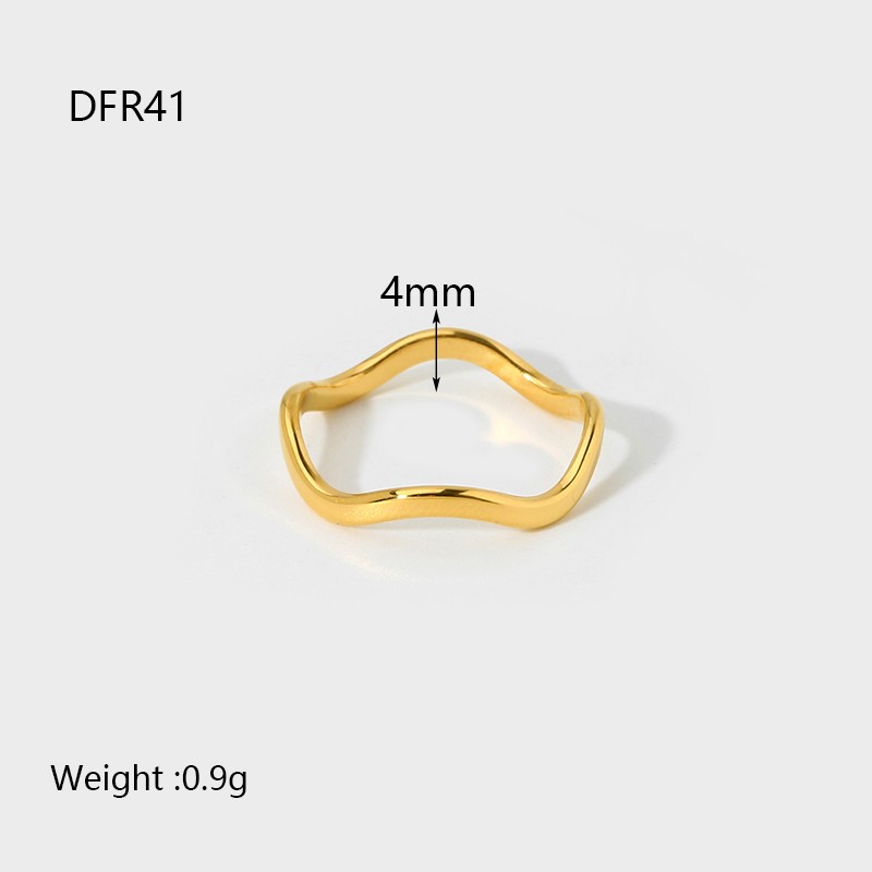 Waterproof 18k Gold Plated Stainless Steel Waved Ring