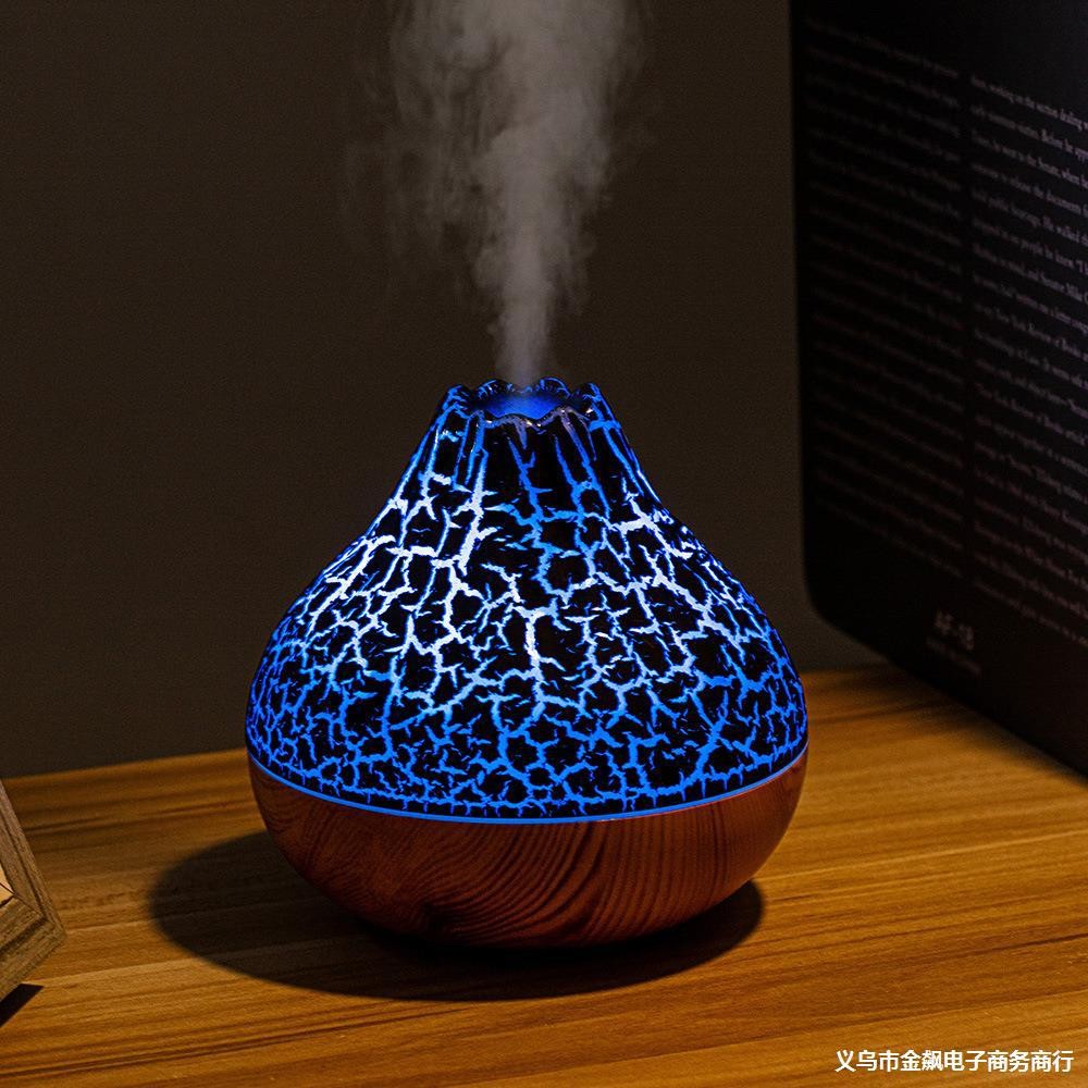 Volcano Humidifier Wood Grain Fog Seven-color Ambience Light