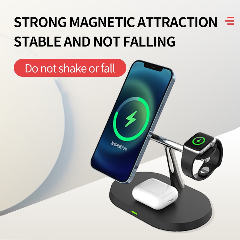3-in-1 Magnetic Wireless Charger Stand - Fast Charging Station for iPhone, Apple Watch, and AirPods
