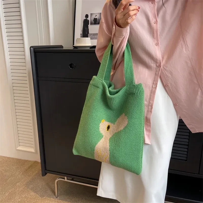 New Wool Bag Women's Large Capacity Knitted Handbag Cute Rabbit Commuter Shoulder Bag