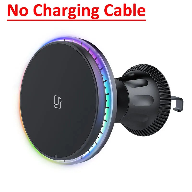 30W Magnetic Car Wireless Charger RGB - Fast Charging Phone Holder Stand Mount for iPhone 12, 13, 14, 15 Pro Max