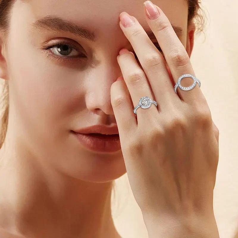 Cubic Zirconia Rings Set 925 Sterling Silver Double Halo Stackable Guard Enhancer Ring Jewelry For Women