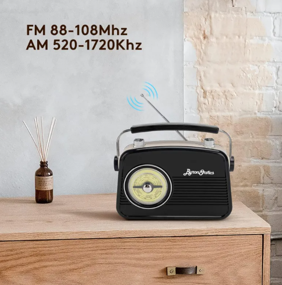 Black AM FM Radio - Small Portable Radios Vintage Retro With Headphone Jack, Large Analog Rotary Tuning Dial