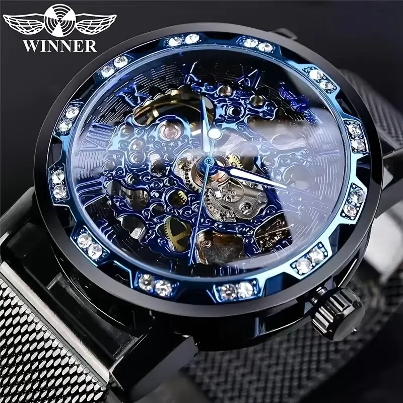 Stylish Men's Mechanical Watch with Skeleton Design