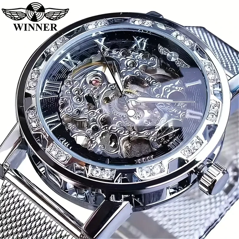 Stylish Men's Mechanical Watch with Skeleton Design
