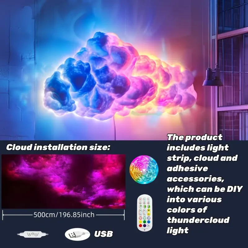 4.88meter Big Cloud Light: Music Sync Multicolor Changing Strip Light for Gaming Room