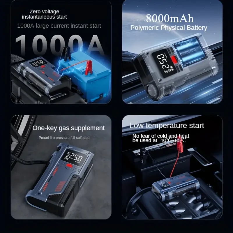 2024 Upgrade Featou Jump Starter With Air Compressor, 5 In 1 Function Jump Box 5000A Peak 150PSI Battery Pack With Digital Tire Inflator, Car Battery Charger Portable For 2.25gal Gas Or 1.85gal Diesel