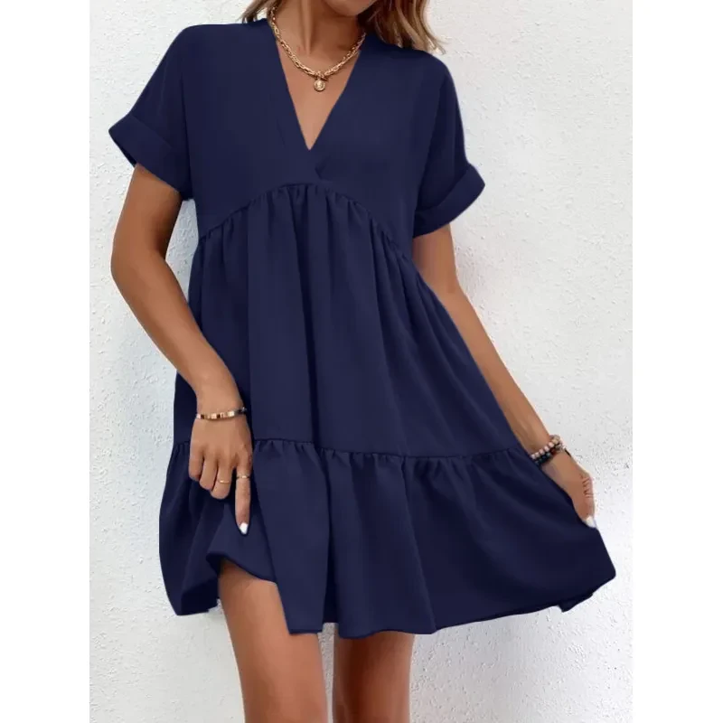 New Short-sleeved V-neck Dress Summer Casual For Women
