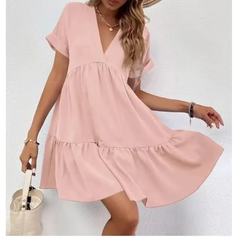New Short-sleeved V-neck Dress Summer Casual For Women