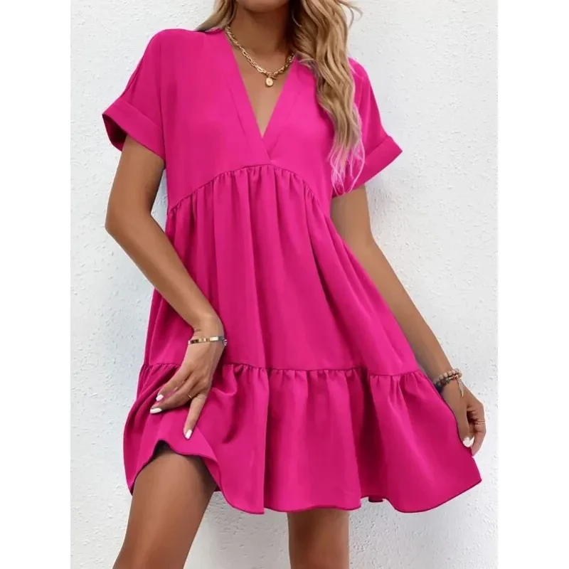 New Short-sleeved V-neck Dress Summer Casual For Women