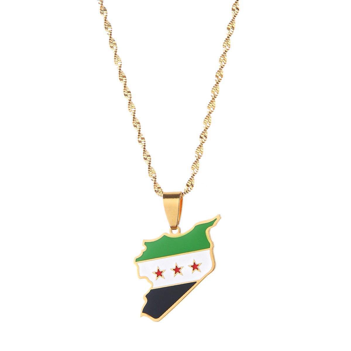 Syria Map Flag Pendant Necklace