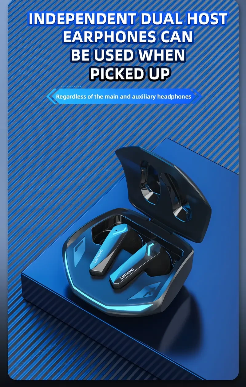 Lenovo Thinkplus GM2 Pro Wireless Earbuds with Intelligent Noise Cancelling - High-Fidelity Sound, Rechargeable Battery, Earbuds Wireless