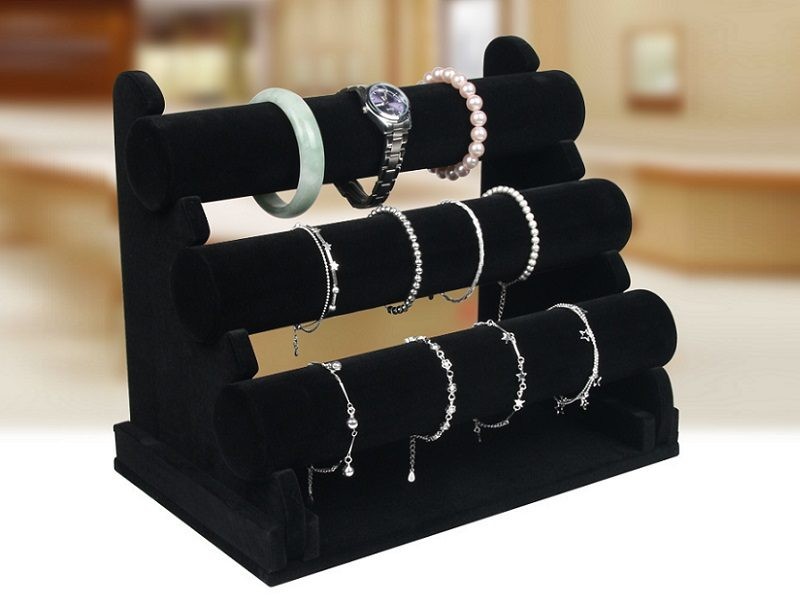 Velvet 3-Level Bracelet Watch Display Stand/Holder BLACK
