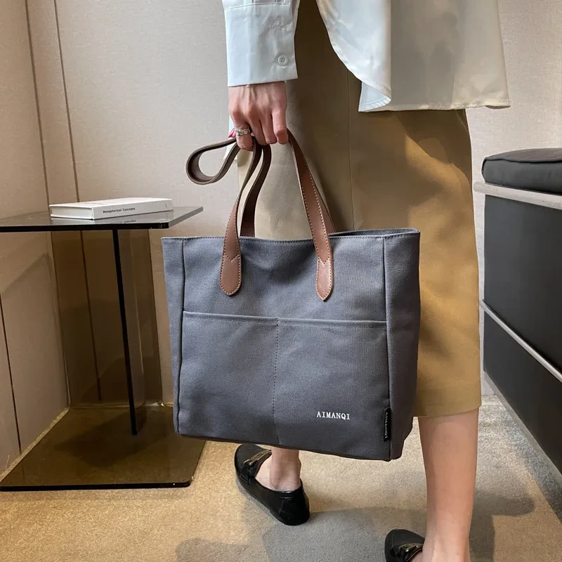 Large Capacity Handbag Canvas Texture Niche Shoulder Tote Bag