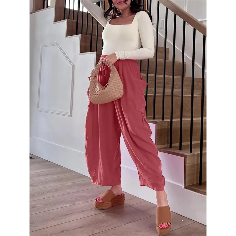 Fashion Wide Leg Pants Summer Loose Elastic High Waist Trousers