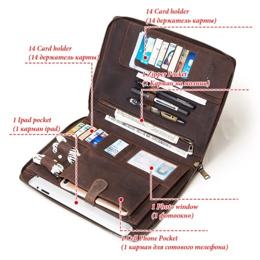 Vintage Crazy Horse Leather Handbag Tablet Computer Leather Sleeve