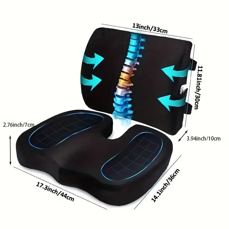 Coccyx Orthopedic Seat Cushion And Lumbar Support Pillow For Office Chair, Car, Wheelchair Seat Cushion Memory Foam Back Support Cushion
