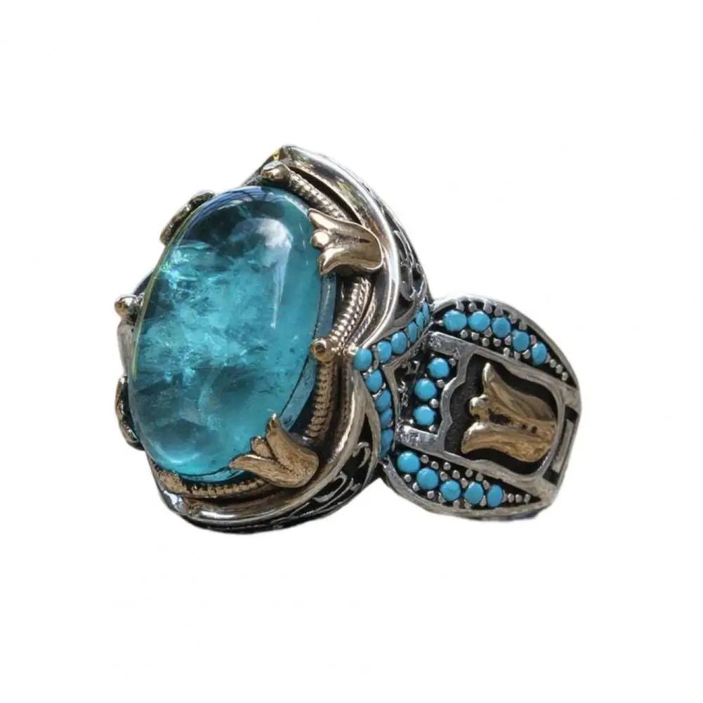 Retro Style Blue Oval Gem Ring