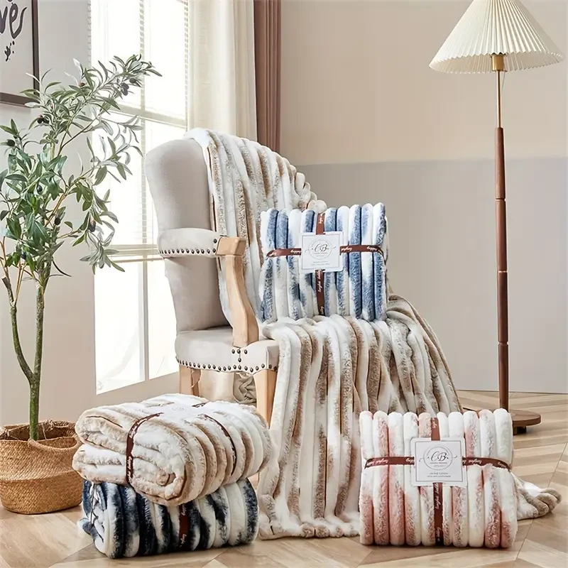 Soft Fuzzy Faux Fur Throw Blanket